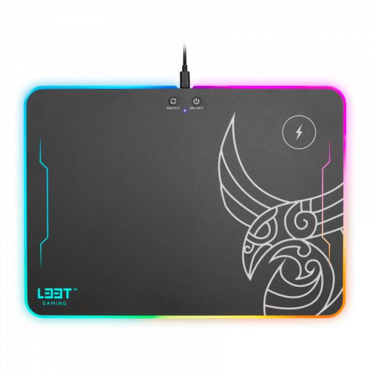 L33t gaming 160378 kvennavagn rgb hard gaming mat w qi charge, 355 x 255 x 5.8 mm, black