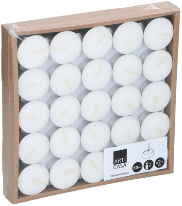 Arti casa theelichtjes 50 stuks - witte theelichtjes met 4 uur brandtijd - theelichten ø3.7 cm - kaarsen set voor decoratie en dagelijks gebruik
