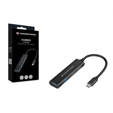Conceptronic hubbies12b hubbies 4-port usb 3.0 hub, 2 usb-c 2 usb-a ports, aluminum case, usb-c