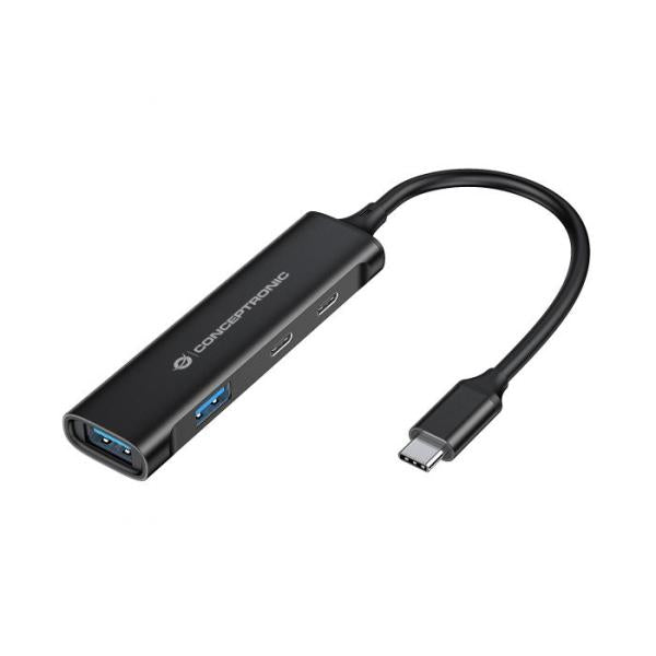 Afbeelding laden in galerijviewer, Conceptronic hubbies12b hubbies 4-port usb 3.0 hub, 2 usb-c 2 usb-a ports, aluminum case, usb-c
