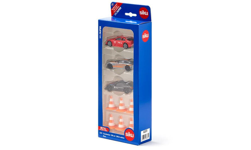 Afbeelding laden in galerijviewer, Siku 6331, cadeauset race, mercedes-amg gt4, audi rs 5 racing en bmw m4, incl. 6 verkeerskegels, speelgoedauto's, metaal kunststof, multicolor, met sportvelgen en achtervleugels,meerkleuren
