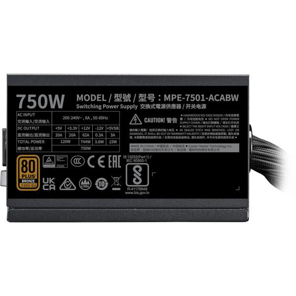 Afbeelding laden in galerijviewer, Cooler master cooler mpe-7501-acabw-3beu mwe bronze v3, atx 3.1, 750 w, 120mm, quiet hdb fan
