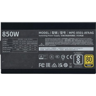 Cooler master mpe-8501-afaag-3eeu mwe gold 850 v2 atx3.1 black, 850w, 90% @typ, 120mm, 4x pcie 6+2