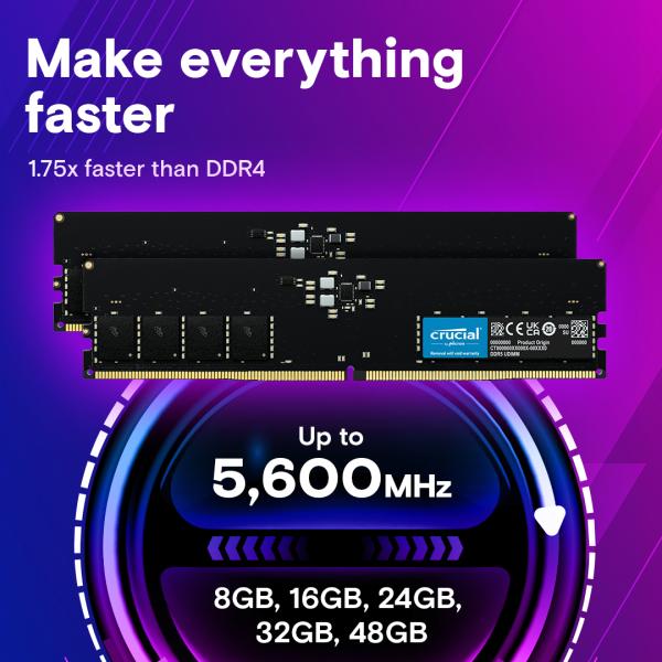 Afbeelding laden in galerijviewer, Crucial ct8g56c46u5 dimm, 8 gb, ddr5 5600 mhz, pc5-44800, unbuffered
