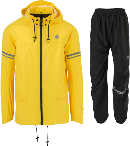 Agu original regenpak uniseks waterdicht - zwart geel - waterkolom 5.000 mm - jas en broek - inclusief opbergtasje