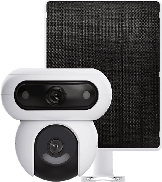 Ezviz hb90 + 8w zonnepaneel 2k+2k(8mp) dual lenzen 360° beveiligingscamera voor buiten wifi draadloos - personen voertuigdetectie - automatische volgfunctie - geen maandkosten