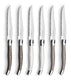 Lou laguiole - 6 steakmessen mixed bruin parelmoer en taupe - inclusief houten blok - vaatwasmachinebestendig