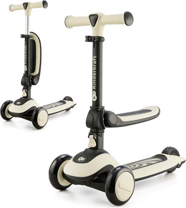 Kinderkraft halley 2-in-1 loopfiets en driewieler step - voor kinderen van 1-5 jaar, max 50 kg - verstelbaar zadel en stuur, opvouwbaar, led wielen – wit