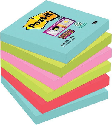Post-it notes super sticky 76x76mm assorti pak 6 stuks 90 vel