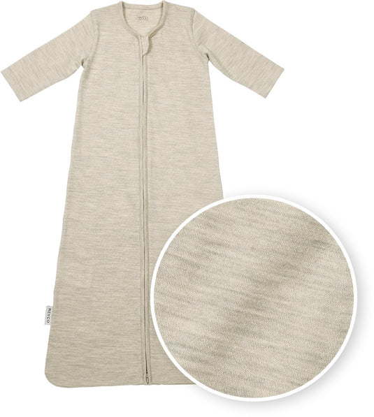 Meyco baby studio collection merino baby slaapzak met mouwen - merinowol - sand melange - 80cm - 1.0 tog