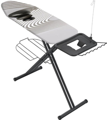 Metaltex - strijkplank avior - strijktafel - strijkoppervlakte 125 x 45 cm - extra breed strijkoppervlakte en snoergeleider - matzwart - linnenrek - kledinghangerrek - zen grey