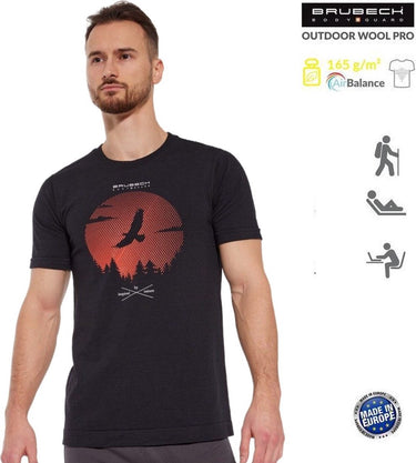 Brubeck heren outdoor wool pro shirt – merino wol blend – lichtgewicht, ademend sneldrogend – voor hiking wandelen - zwart - xl