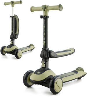 Kinderkraft halley 2-in-1 loopfiets en driewieler step - voor kinderen van 1-5 jaar, max 50 kg - verstelbaar zadel en stuur, opvouwbaar, led wielen - groen