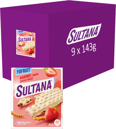 Sultana - tussendoortje - yofruit aardbei fruitbiscuit - 9 x 143 gram