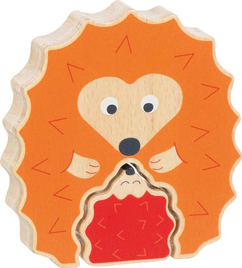 Afbeelding laden in galerijviewer, Goki puzzel: egel 10x2,1x11cm, stand-up puzzel, 2-delig, hout, 1+
