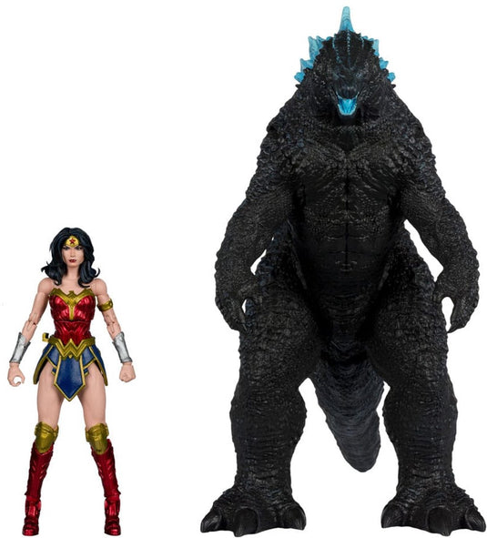 Mcfarlane toys dc justice league monsterverse dc multiverse action figuur 2-pack wonder woman vs. atomic blast godzilla 18 cm action figuur