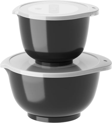 Rosti margrethe beslagkom set - 4 delig - 1,5 en 3 l - carbon black (zwart) - mengkom met deksel voor bakken en koken - magnetron-, vriezer- en vaatwasmachinebestendig