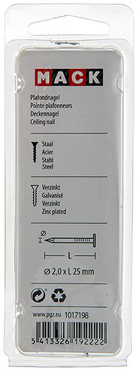Afbeelding laden in galerijviewer, Mack 1017198 - plafondnagel staal verzinkt 90 gr 2,0 x 25 mm | 5 stuks
