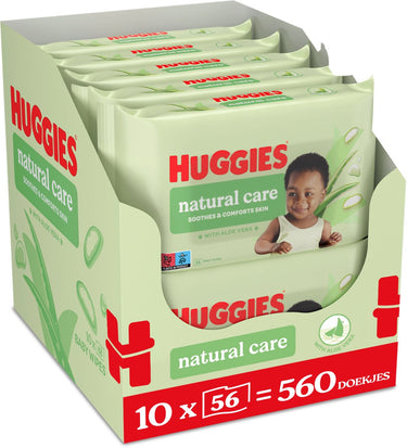 Huggies billendoekjes - natural care - 10 x 56 stuks - 560 doekjes - billendoekjes met aloe vera - voordeelverpakking