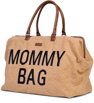 Childhome mommy bag verzorgingstas in teddystof - superzachte luiertas voor ziekenhuis, weekend en dagelijks gebruik - inclusief opvouwbaar verzorgingsmatje, koelvak en draagriem - belgisch design - 55 x 30 x 40 cm - bruin