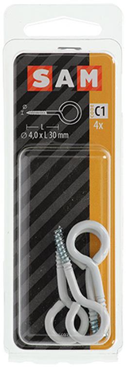 Afbeelding laden in galerijviewer, Mack 1017786 - schroefoog staal wit 4 st 4,0 x 30 mm | 10 stuks

