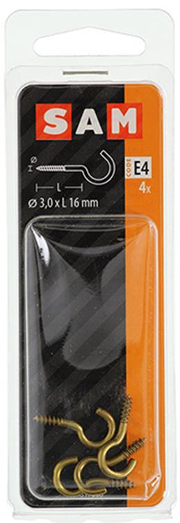Afbeelding laden in galerijviewer, Mack 1019697 - schroefhaak messing 4 st 3,0 x 16mm | 10 stuks
