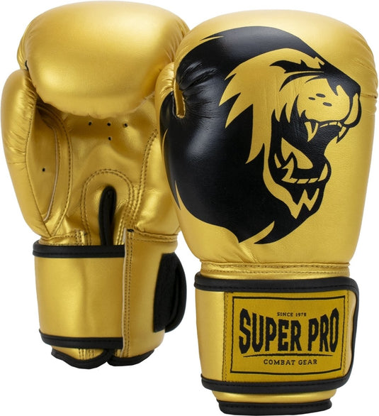 Super pro combat gear talent (kick)bokshandschoenen goud zwart 10oz