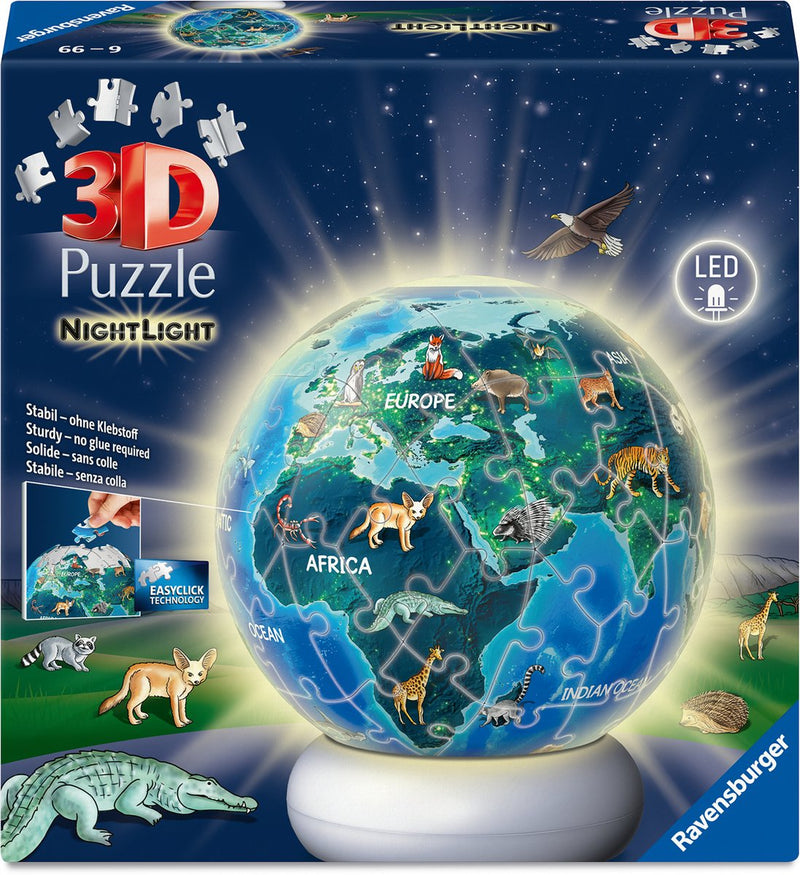 Afbeelding laden in galerijviewer, Ravensburger – aarde met diermotieven – 3d puzzle-ball nachtlicht – 73 stukjes
