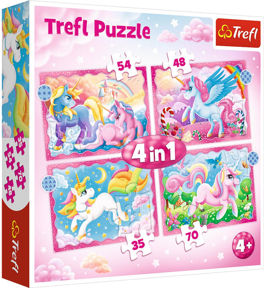 Trefl unicorns en magie 4-in-1 puzzel - 70 stukjes - vanaf 4 jaar
