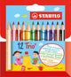Stabilo trio thick - kort en dik driekantig kleurpotlood - met extra dikke kern 4,2 mm - etui met 12 kleuren