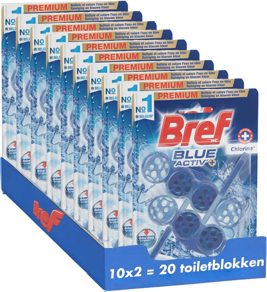 Bref - blue activ - chlorine - toiletblok - langdurige frisheid - hygiëne - odor stop technologie - voordeelverpakking - 10x 2 stuks