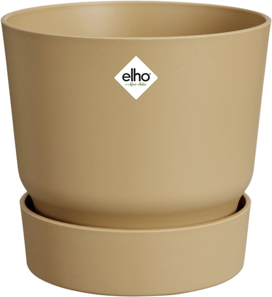 Elho greenville rond 30 - grote bloempot voor buiten met waterreservoir - 100% gerecycled plastic - ø 29.5 x h 27.8 cm - goudkleurig zand