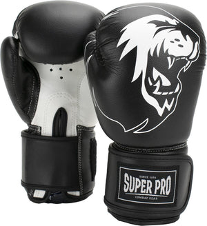 Super pro combat gear talent (kick)bokshandschoenen zwart wit 6oz