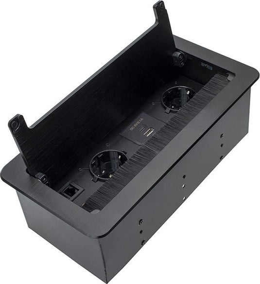 D light design light inbox - stekkerdoos - verdeelstekker met 2 stopcontacten - usb a en c - 1 hdmi - rj45 - verdeeldoos met klep - inbouw verborgen stekkerblok met 1.5 meter kabel - zwart