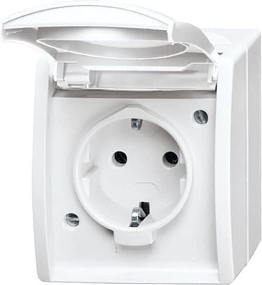 Busch-jaeger 20 ew-54 ocean (opbouw) wandcontactdoos met randaarde spatwaterdicht wit