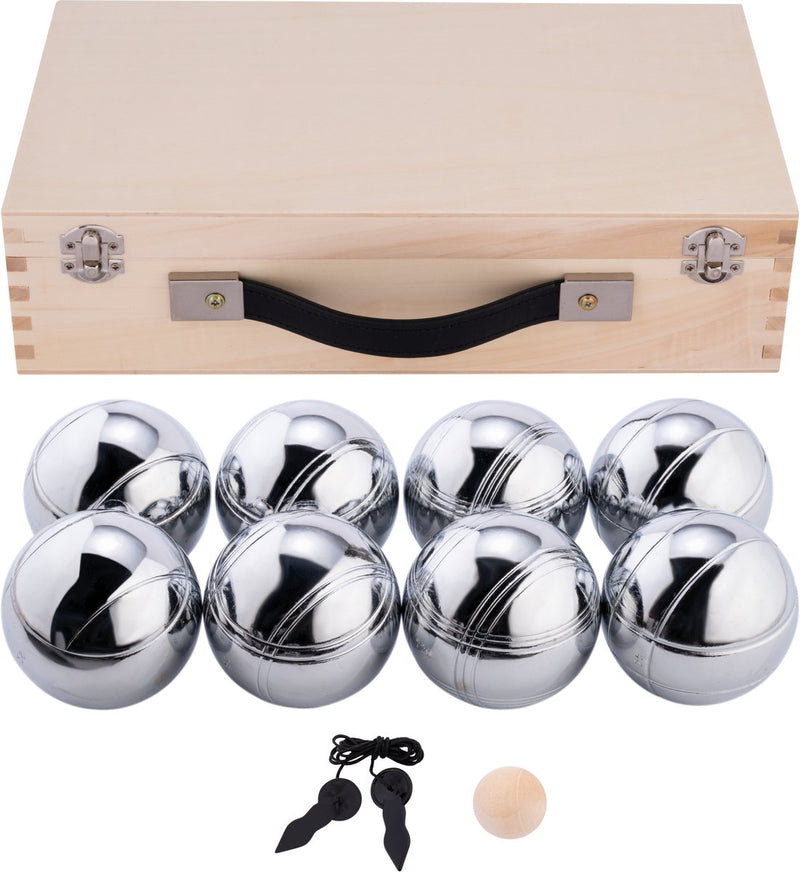 Afbeelding laden in galerijviewer, Engelhart metalen jeu de boules - 8 ballen in houten kist - luxe set - pétanque - boules - metalen ballen - geschikt voor elke jeu de boules baan - longfield
