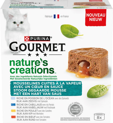 Gourmet nature's creations mousse - kattenvoer natvoer - hart van saus - kip rund kabeljauw zeevis - 48 x 85 g