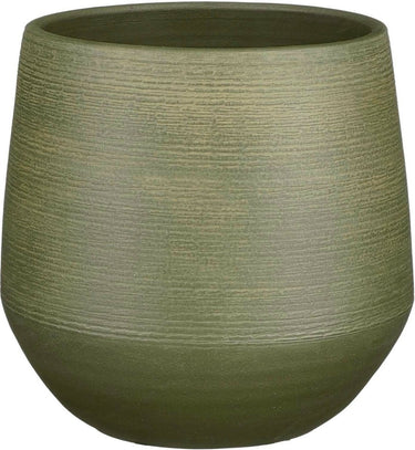 Mica decorations plantenpot - terracotta - donkergroen relief - d24 h23 cm - bloempot