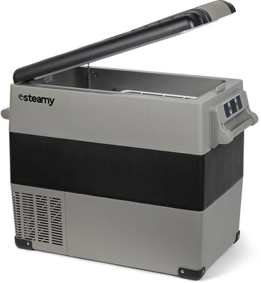 Steamy -e dual compartment elektrische compressor koelbox - 49 liter - 12v en 230v - voor auto en camping - grijs