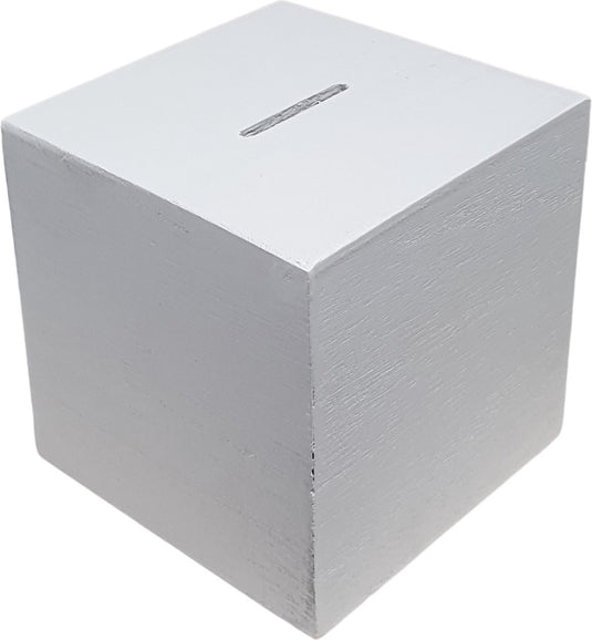 Creativ company houten spaarpot vierkant - wit - l 8,7 cm x b 8,5 cm x h 8,6 cm