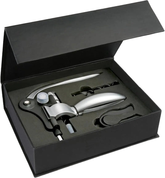 5five luxe wijnopener set - rvs - 3-delig - cadeauset - kurkentrekker flessenopenerpener - sommelier mes - wijn