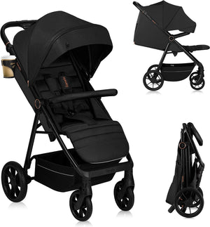 Lionelo mira kinderwagen buggy - wandelwagen - voor kinderen tot 22 kg - voorwielen 360° - verstelbare rugleuning handgreep - waterdichte xxl luifel met upf50+ - 5-puntsgordel - grote off-road wielen - volledige schokdemping - compact opvouwbaar