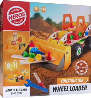 Heros constructor wiellader – constructiespeelgoed – 6-in-1 – 140 onderdelen – houten bouwset – fsc hout – gemaakt in duitsland – zelf bouwen – vanaf 5 jaar