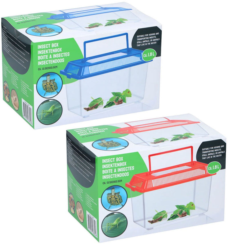 Afbeelding laden in galerijviewer, Merkloos sans marque no brand insectenbox 2 stuks - kunststof insectenhotel voor observatie en verzorging - ideaal voor tuin of klaslokaal - draagbaar met handvat - 13,5x21x13,5 cm - blauw en rood

