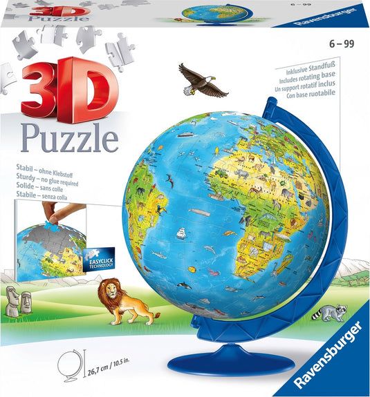Ravensburger xxl kinder globe (engels) - 3d puzzel - 180 stukjes