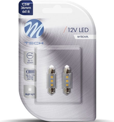M-tech led c5w 12v 36mm - basis 3x led diode - canbus - wit - set