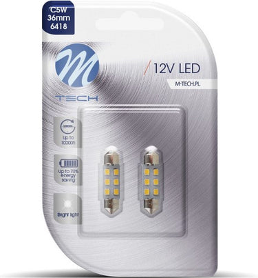 M-tech led c5w 12v 36mm - basis 6x led diode - wit - set