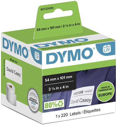 Dymo originele labelwriter grote verzendlabels naamkaarten | 54 mm x 101 mm | 220 zelfklevende etiketten | zwart op zwart | geschikt voor de labelwriter labelprinters | gemaakt in europa