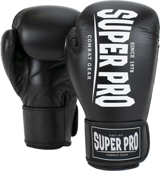 Super pro combat gear champ (kick)bokshandschoenen zwart wit 10oz