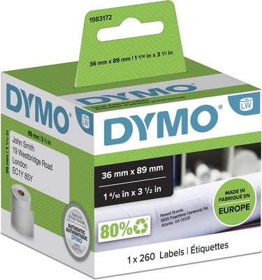 Dymo originele grote labelwriter adreslabels | 36 mm x 89 mm | 260 zelfklevende etiketten | zwarte afdruk op wit | geschikt voor de labelwriter labelprinters